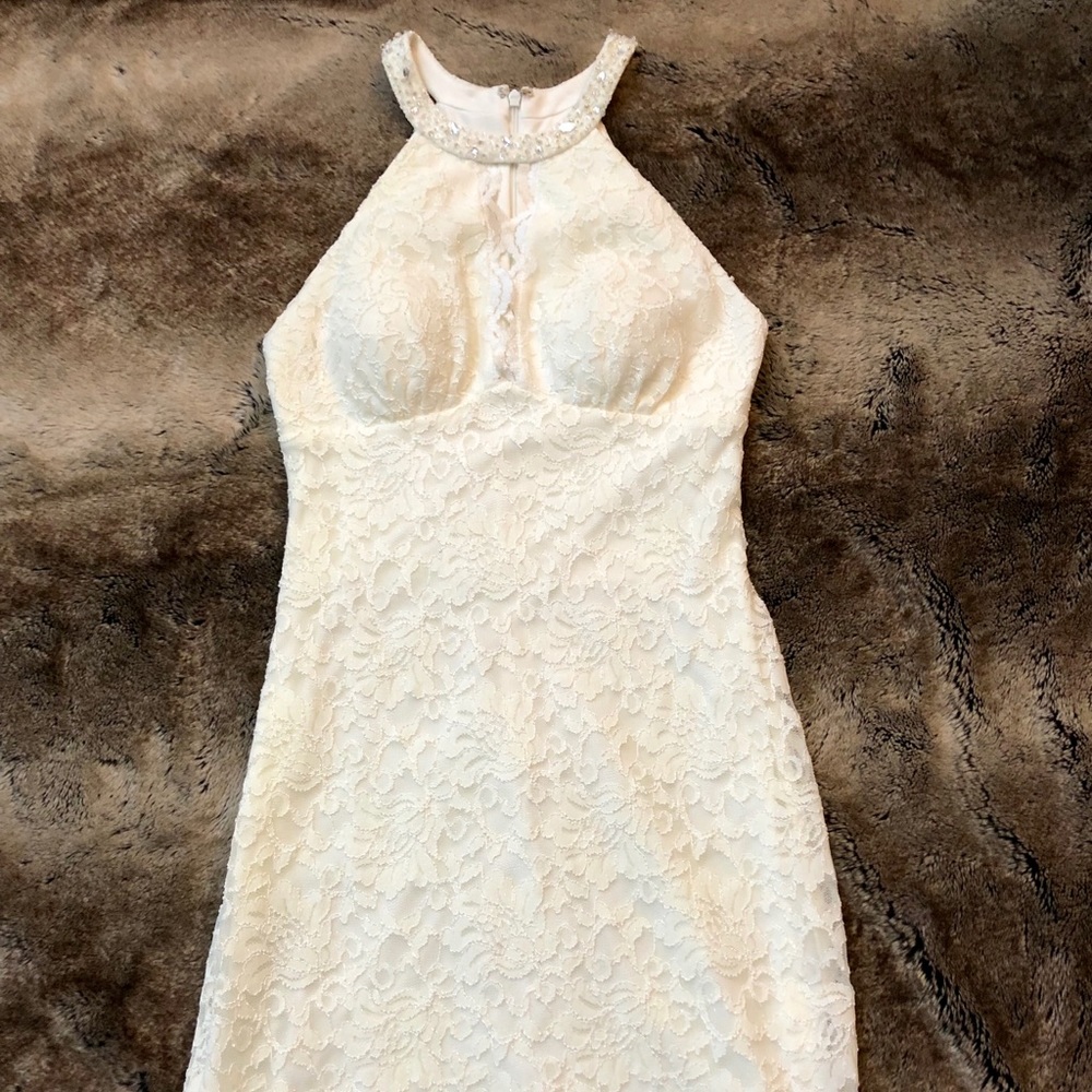 White lace midi dress with gems